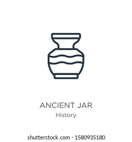 Ancient jar icon. Thin linear ancient jar outline icon isolated on white background from history collection. Line vector sign, symbol for web and mobile