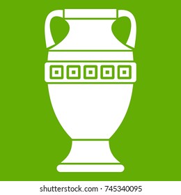 Ancient jug icon white isolated on green background. Vector illustration