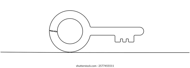 Ancient key continuous one line drawing. Hand drawn private security symbol. Vector illustration isolated on white.