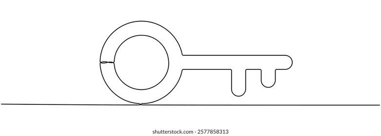 Ancient key continuous one line drawing. Hand drawn private security symbol. Vector illustration isolated on white.