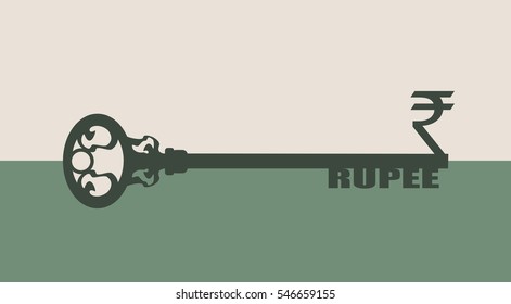 Ancient key with Rupee sign and text