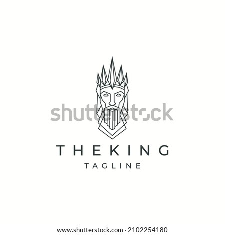 Ancient King with crown line style logo icon design template flat vector