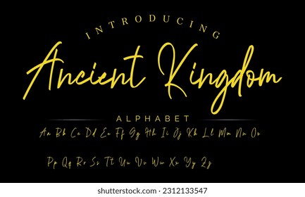 Ancient Kingdom Lettering signature font isolated on grey background. brus style alphabet. Vector logo letters.