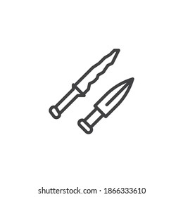 Icono antiguo de la línea de cuchillo. signo de estilo lineal para concepto móvil y diseño web. Icono vector de contorno de arma de cuchillos antiguos. Símbolo, ilustración del logotipo. Gráficos vectoriales