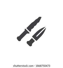 Icono vectorial de cuchillo antiguo. signo plano relleno para concepto móvil y diseño web. Cuchillos antiguos arma icono de glifo. Símbolo, ilustración del logotipo. Gráficos vectoriales