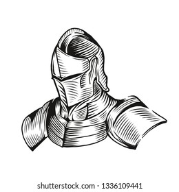 Ancient Knight Helmet Warrior Hand-Drawn Object For Ornament Design Poster T-Shirt Graphic Packaging Apparel Sign and More