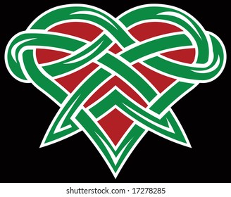 Ancient knot design like heart on black background. Vector illustration
