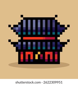 Ancient Korean palace pixel art, vector