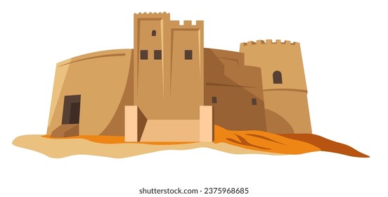 Ancient landmark in city, isolated castle with towers or fortification. Sightseeing and traveling, trips and vacation. Sights and attraction while on trip, site for tourists. Vector in flat style