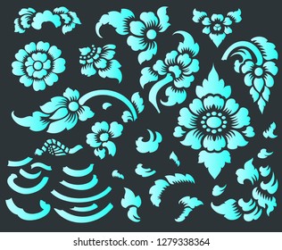 Ancient Lanna (Northern Thai) art painting that can be found from Northern Thai temple's wall, pillar, Buddhist Manuscript literature chest. Most of them contain flowers and leaves with golden color.