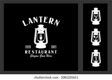 Ancient Lantern , Kerosene Lantern Fork Spoon Knife For Restaurant Logo Design Inspiration