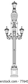 Ancient lantern near Cathedral of Christ the Savior in Moscow vector isolated hand drawing illustration