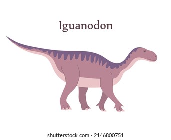 Ancient lizard iguanodon. Herbivorous dinosaur of the Jurassic period. Vector cartoon illustration isolated on a white background