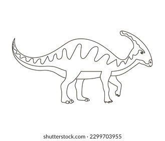 Ancient lizard parasaurolophus. Prehistoric pangolin. Herbivorous dinosaur of the Jurassic period. Head and large horn. Vector cartoon illustration. Black and white line. Coloring page for kids