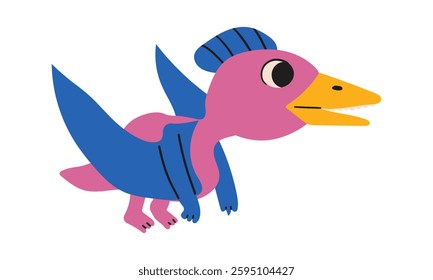 The ancient lizard pteranodon flies on the white background . Predatory dinosaur of the Jurassic period. Big wings. Vector cartoon illustration