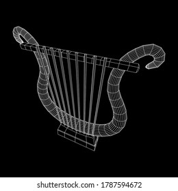Ancient lyre or harp musical instrument. Music concept. Wireframe low poly mesh vector illustration.