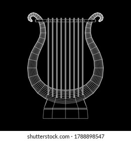 Ancient lyre or harp musical instrument. Music concept. Wireframe low poly mesh vector illustration.