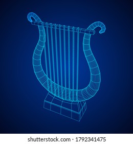 Ancient lyre or harp musical instrument. Music concept. Wireframe low poly mesh vector illustration.