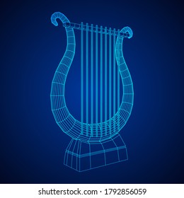 Ancient lyre or harp musical instrument. Music concept. Wireframe low poly mesh vector illustration.