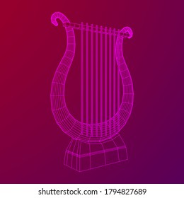 Ancient lyre or harp musical instrument. Music concept. Wireframe low poly mesh vector illustration.