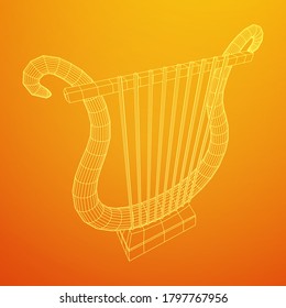 Ancient lyre or harp musical instrument. Music concept. Wireframe low poly mesh vector illustration.