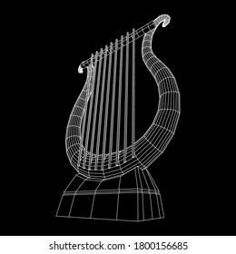 Ancient lyre or harp musical instrument. Music concept. Wireframe low poly mesh vector illustration.