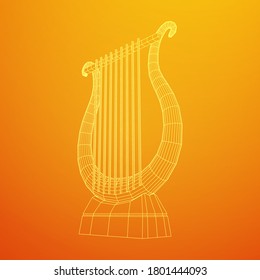 Ancient lyre or harp musical instrument. Music concept. Wireframe low poly mesh vector illustration.