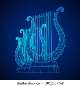 Ancient lyre or harp musical instrument. Music concept. Wireframe low poly mesh vector illustration.