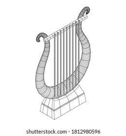 Ancient lyre or harp musical instrument. Music concept. Wireframe low poly mesh vector illustration.