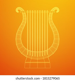 Ancient lyre or harp musical instrument. Music concept. Wireframe low poly mesh vector illustration.