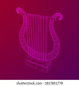 Ancient lyre or harp musical instrument. Music concept. Wireframe low poly mesh vector illustration.