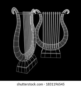 Ancient lyre or harp musical instrument. Music concept. Wireframe low poly mesh vector illustration.