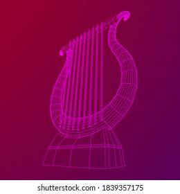 Ancient lyre or harp musical instrument. Music concept. Wireframe low poly mesh vector illustration.