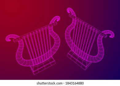 Ancient lyre or harp musical instrument. Music concept. Wireframe low poly mesh vector illustration.