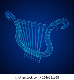Ancient lyre or harp musical instrument. Music concept. Wireframe low poly mesh vector illustration.