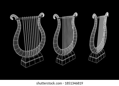 Ancient lyre or harp musical instrument. Music concept. Wireframe low poly mesh vector illustration.