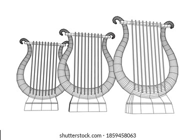 Ancient lyre or harp musical instrument. Music concept. Wireframe low poly mesh vector illustration.