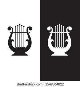 ancient lyre icons set isolated on white and black background