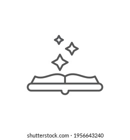 Antiguo libro de magia con recetas de alquimia e icono de hechizos místicos y encantamientos aislados en fondo blanco. Ilustración vectorial
