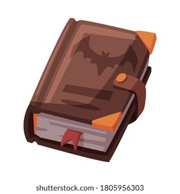 Ancient Magic Book, Witchcraft Attribute, Happy Halloween Object Cartoon Style Vector Illustration Isolated on White Background
