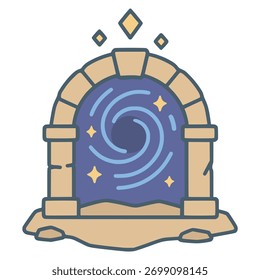 ancient magical portal gate flat color vector illustration template design
