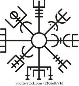 Ancient magical sign of Scandinavian mythology runic compass vector illustration