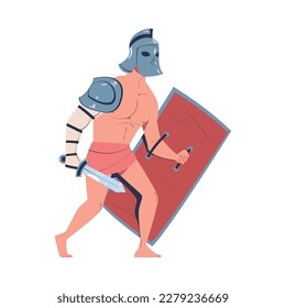 Ancient Man Gladiator als römischer Zeichner mit Schild- und Schwert-Vektorgrafik