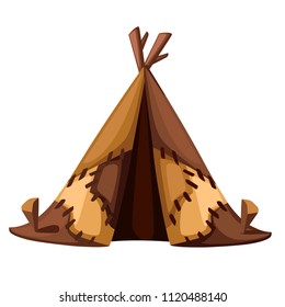 Ancient man hut. Prehistoric house from skins leather. BC tent. Flat style design. Stone age. Vector illustration isolated on white background.