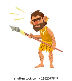 An ancient man with a spear. Isolated object on white background. Vector