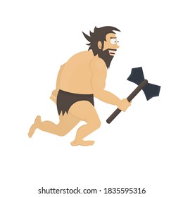 Ancient man with a stone axe.vector illustration