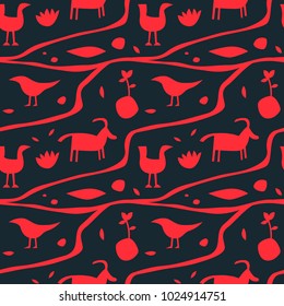 Ancient man wall painting seamless pattern. For print, fashion design, wrapping, wallpaper