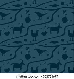 Ancient man wall painting seamless pattern. For print, fashion design, wrapping, wallpaper