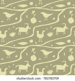 Ancient man wall painting seamless pattern. For print, fashion design, wrapping, wallpaper