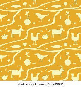 Ancient man wall painting seamless pattern. For print, fashion design, wrapping, wallpaper